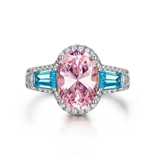 诗佩 s925厂家直供仿真8克拉钻戒指蛋形8*12群镶碎钻直播大气奢华