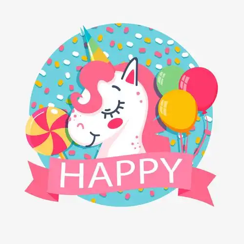 关键词 : 生日贺卡,生日派对,独角兽,彩绘,矢量图,卡通