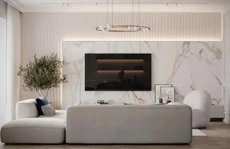 电视背景墙设计,功能繁多,可储物,可装饰,用在墙面的整体视觉上简洁