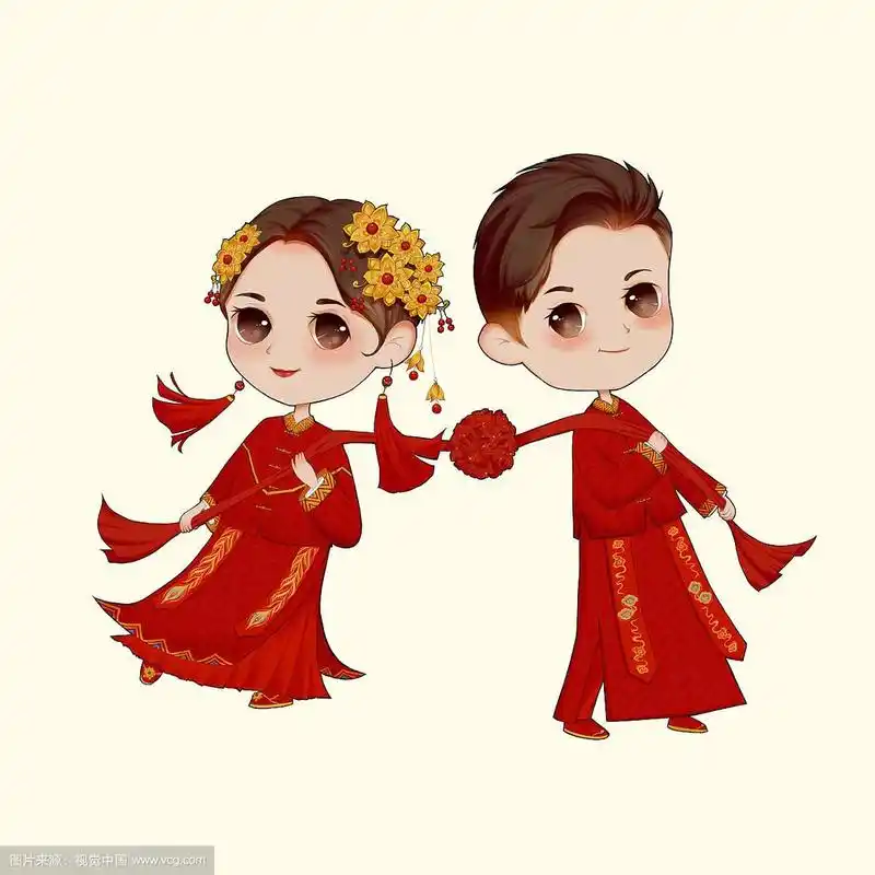 喜庆卡通人物新郎新娘插画