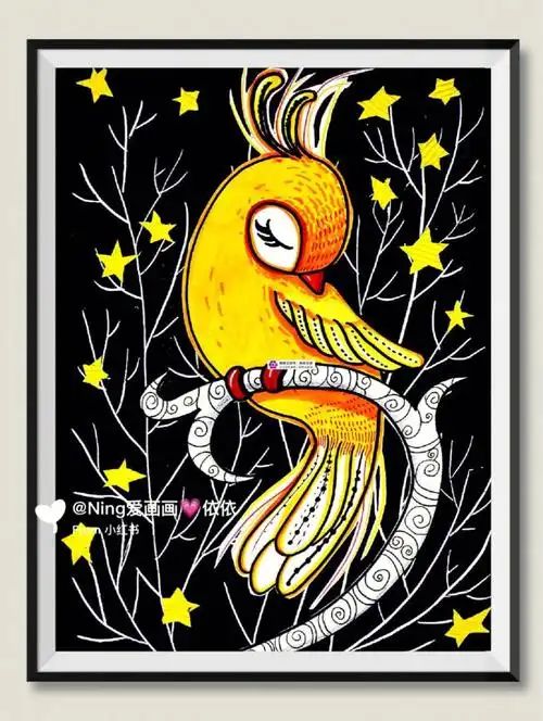 创意美术ppt课件儿童画创意线描小鸟