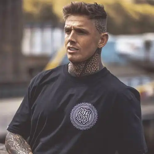 西海岸匪帮纹身刺青环状文字美式街头vintage机车t恤