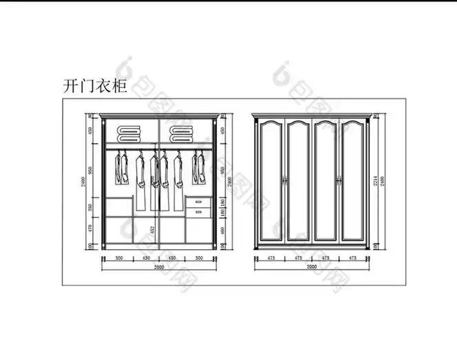 简约现代四开门衣柜cad图纸
