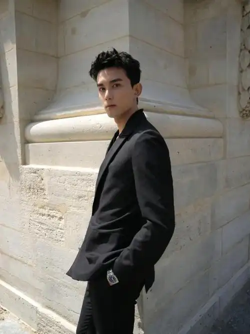 吴磊参加宝格丽品牌活动深v西装的造型一秒化身少年有成霸总