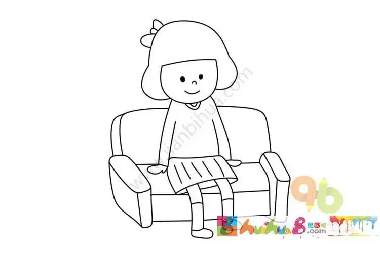 坐小女孩怎么画简笔画
