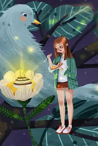 生日快乐过生日蛋糕许愿少女卡通创意插画