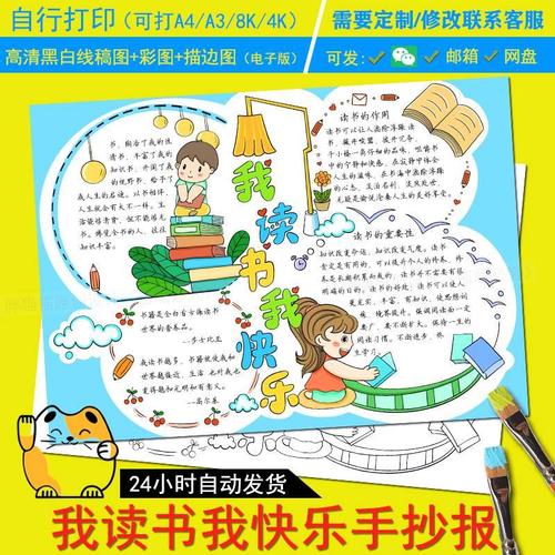 我读书我快乐书香伴我成长手抄报模板小学生我爱读书阅读电子版