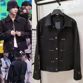 这就是张艺兴街舞4第四季同款黑色夹克衫外套铆钉衣服翻领上衣男