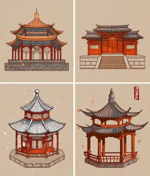 国风插画古建筑