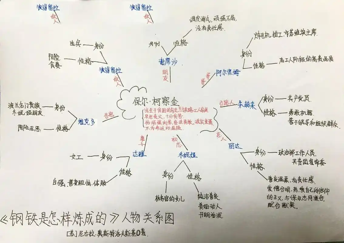 《钢铁是怎样炼成的》人物关系思维导图 初二下寒假作业,希望能帮到