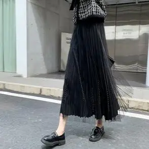 纱裙女秋冬高腰显瘦中长款沙沙群高端黑色小个子梨形针织半身裙