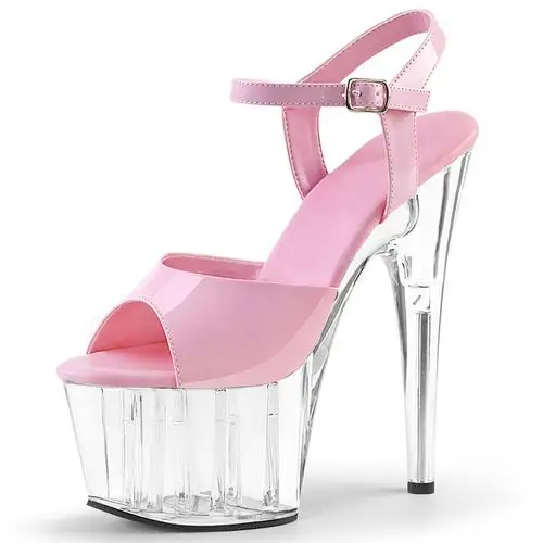 模特走秀鞋15cm/公分超高跟凉鞋防水台演出鞋水晶鞋公主婚鞋粉色