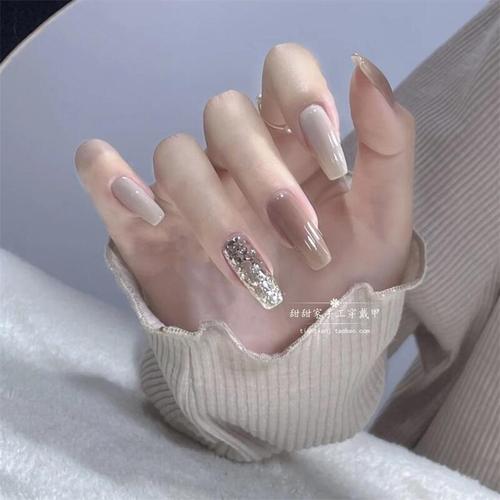 生椰拿铁冰透奶咖色铂金跳色纯色显白美甲假指甲成品贴片穿戴甲