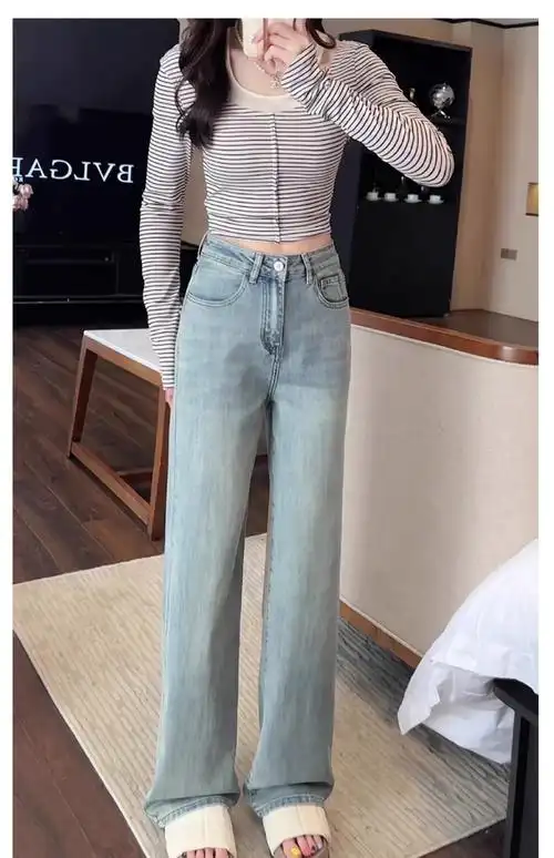 夏季薄款窄版直筒牛仔裤女2024年新款今年流行爆款小个子阔腿裤子