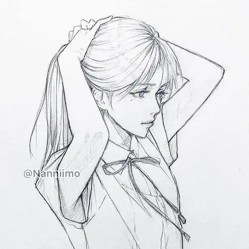 人物线稿黑白动漫素材插画绘画