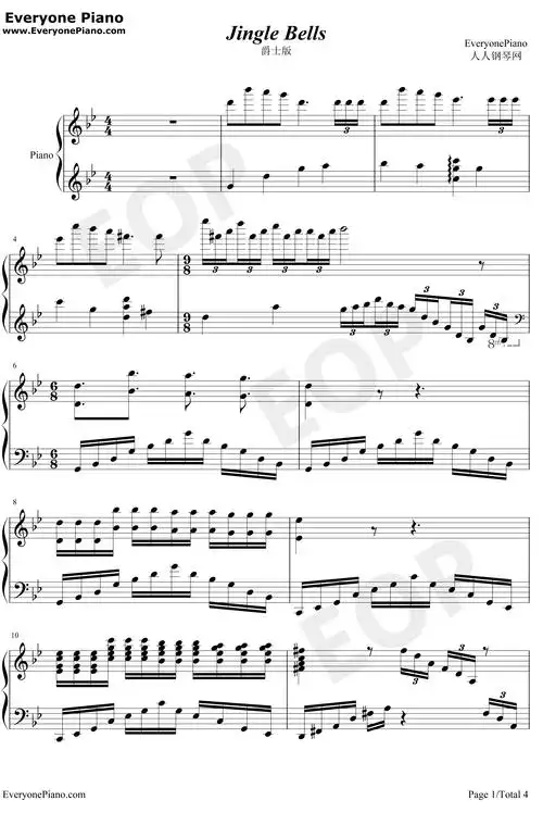 jingle bells钢琴谱_jameslordpierpont_爵士版