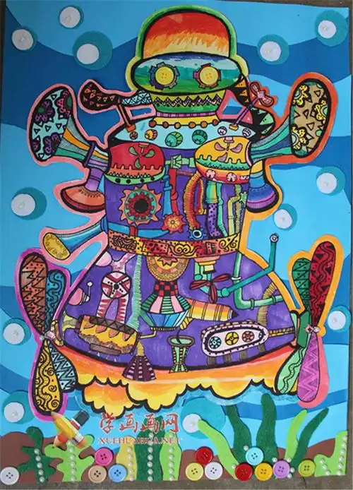 小学生科幻画作品赏析《海底城堡》