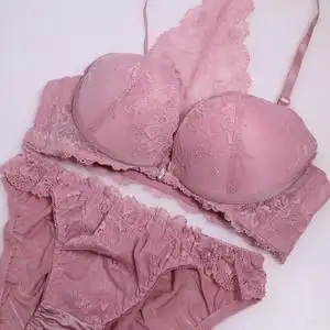 q-a5外贸日系sane*家 皮粉色全蕾丝 前扣少女 文胸套装65bc70bd75