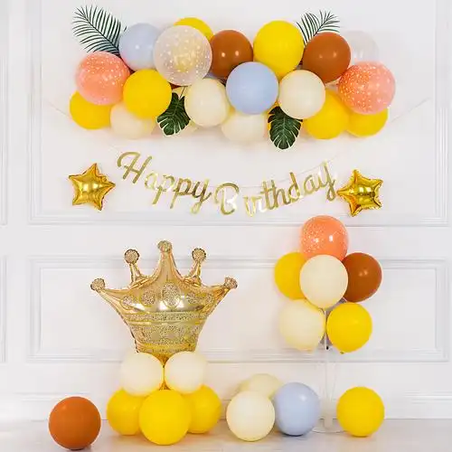 ins酒店装饰背景墙气球黄色马卡龙百日100天布置气球