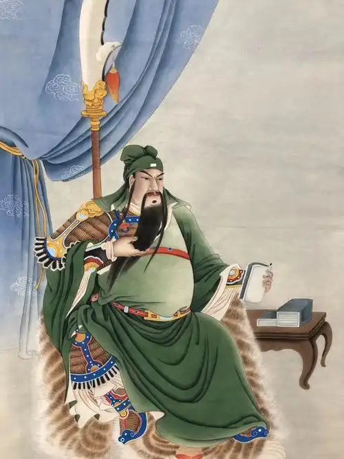 手绘财神关公手持宝刀寓意辟邪挡灾令人们财运亨通镇宅守家