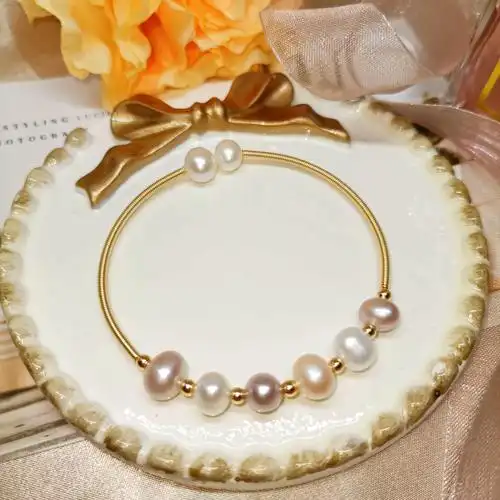 2020新款 花色14k包金淡水珍珠手镯活口有弹性不掉色 - 饰品/流行首饰