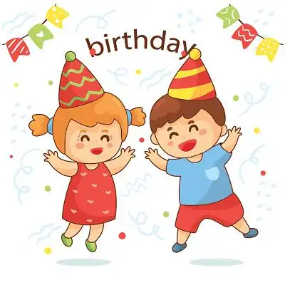 男孩女孩生日派对彩带气球庆祝蜡烛国庆节矢量图