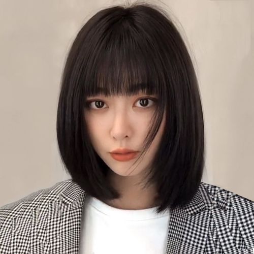 假发女短发网红漫画刘海发型逼真整顶多层次中长锁骨发全头套批发