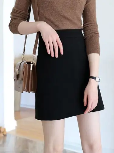 > > 怒推小而美| 冬毛呢高腰黑色包臀裙显瘦ol职业半身裙女微a字短裙