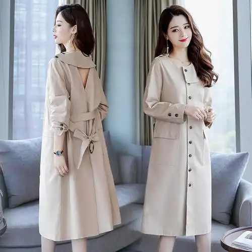 风衣外套女秋装中长款女士新品港风年轻露背春秋大衣端庄大气女装