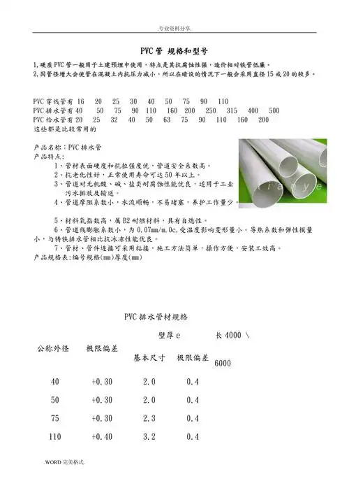 pvc管的规格和型号