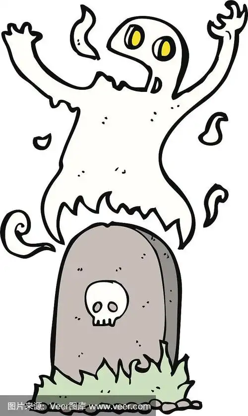 卡通鬼魂从坟墓里出来