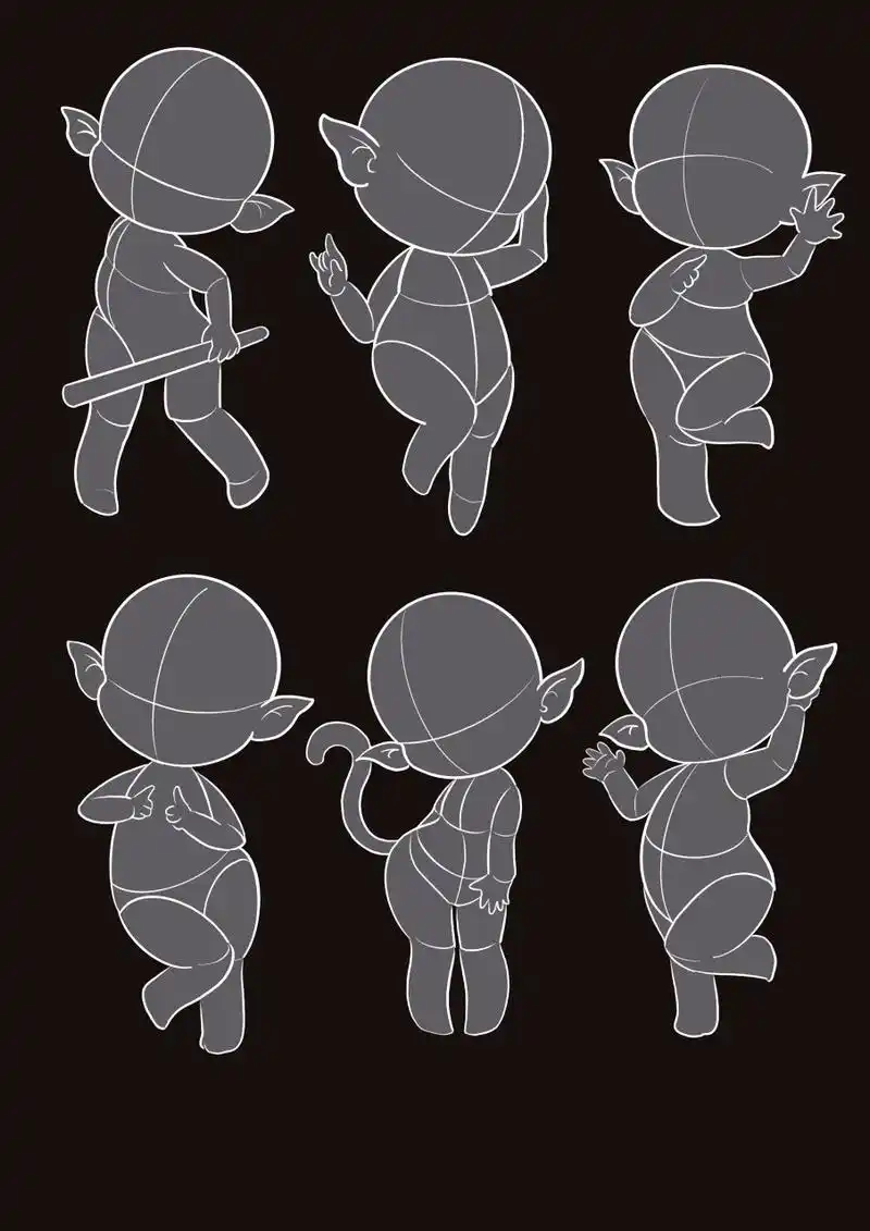 《25个q版人体动态合集》动态参考 2.5头身 点赞可得真人版姿势素材