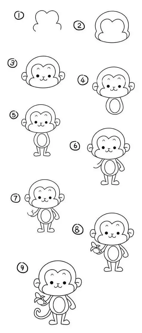 画小猴子 可爱的小猴子简笔画教程8猴子简笔画步骤