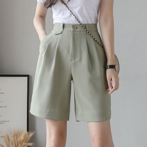 冰丝西装短裤女夏季薄款裤子a字高腰阔腿五分裤夏天醋酸直筒中裤