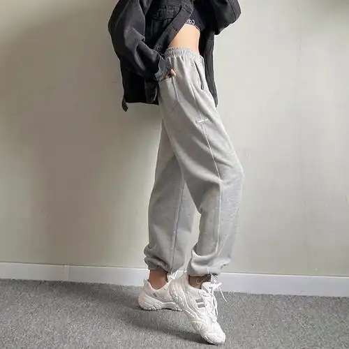 灰色运动裤女宽松松显百搭秋冬季休闲阔腿裤子休闲裤