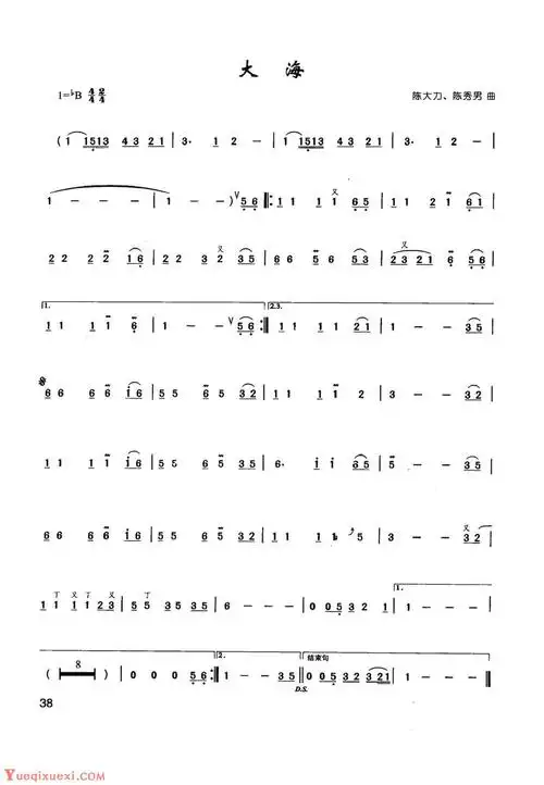 竹笛流行歌曲谱《大海》陈咏秋笛子曲