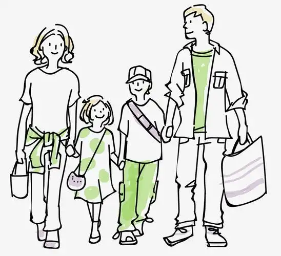 手绘卡通一家四口人物速写