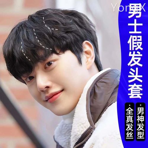 假发男短发韩版整顶帅气自然男生纹理烫卷发全真人发男士全头套式
