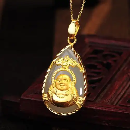 中银金行金镶玉吊坠黄金吊坠足金吊坠金佛吊坠和田玉吊坠黄金镶和田玉