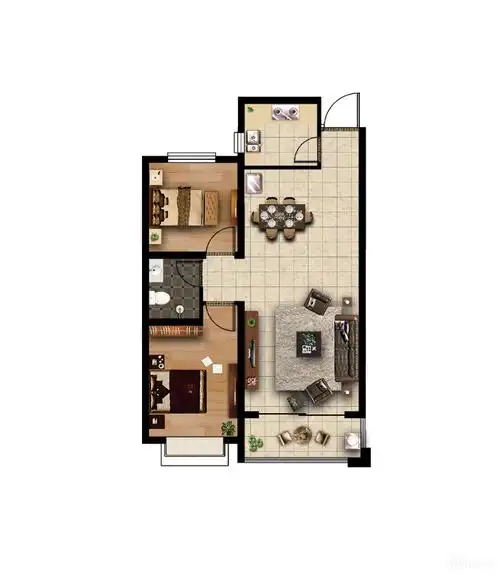 16㎡两室两厅一卫户型图_首付金额_2室2厅2卫_91.16平米 - 吉屋网