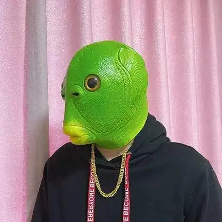 无味抖音网红绿鱼人绿头鱼头套搞怪搞笑鱼头怪面具沙雕面罩3
