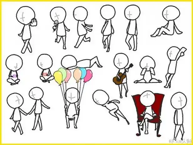 可爱q版卡通人物动作姿势分解图简笔画人物结构图素材wwwyouyixcom