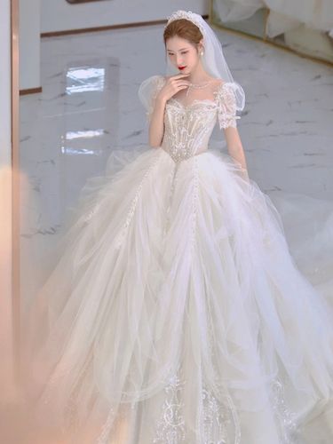 法式婚纱2021新款新娘主婚纱高端奢华宫廷风大拖尾主纱高级感冬季