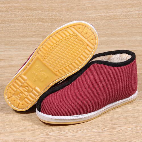 正品品包老北京布鞋女士冬季加绒加厚保暖棉鞋紫红高帮鞋