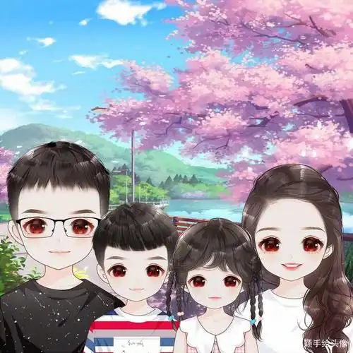 真人照片手绘一家四口卡通头像精致可爱又好看