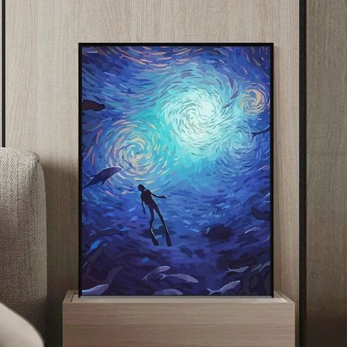 消失的她梵高星空填充数字油画diy手绘丙烯颜料油彩画手工装饰画