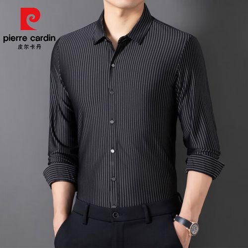 衬衫男春秋免烫抗皱易打理中年爸爸商务休闲西装工装蓝色衬衫 黑色