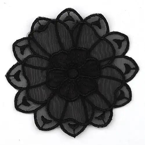 自粘黑色蕾丝欧根纱补丁贴衣服贴花修补羽绒免缝破洞布贴辅料装饰