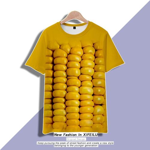 沙溢玉米短袖t恤衫抖音搞笑玉米腹肌背心夏季趣味宽松休闲衣服夏