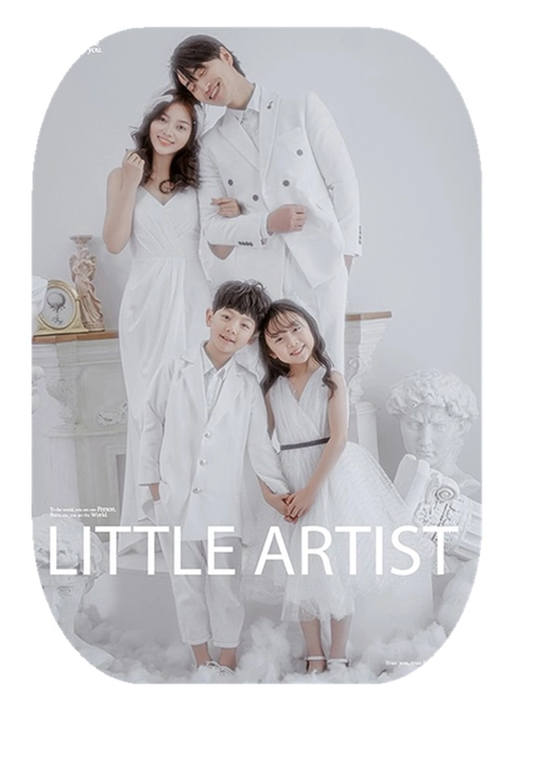 上海展会新款一家4口唯美大气亲子装白色婚纱儿童演出服